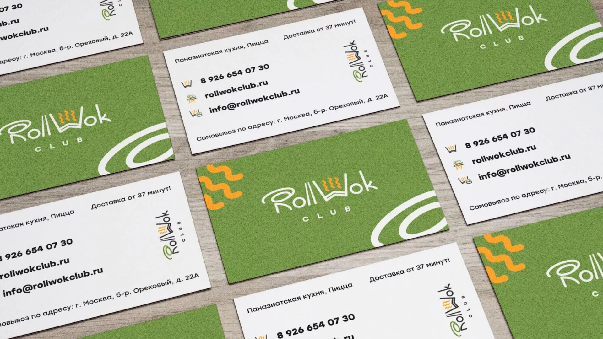 Разработка дизайна визиток суши-бара «Roll Wok Club» в Заозёрном